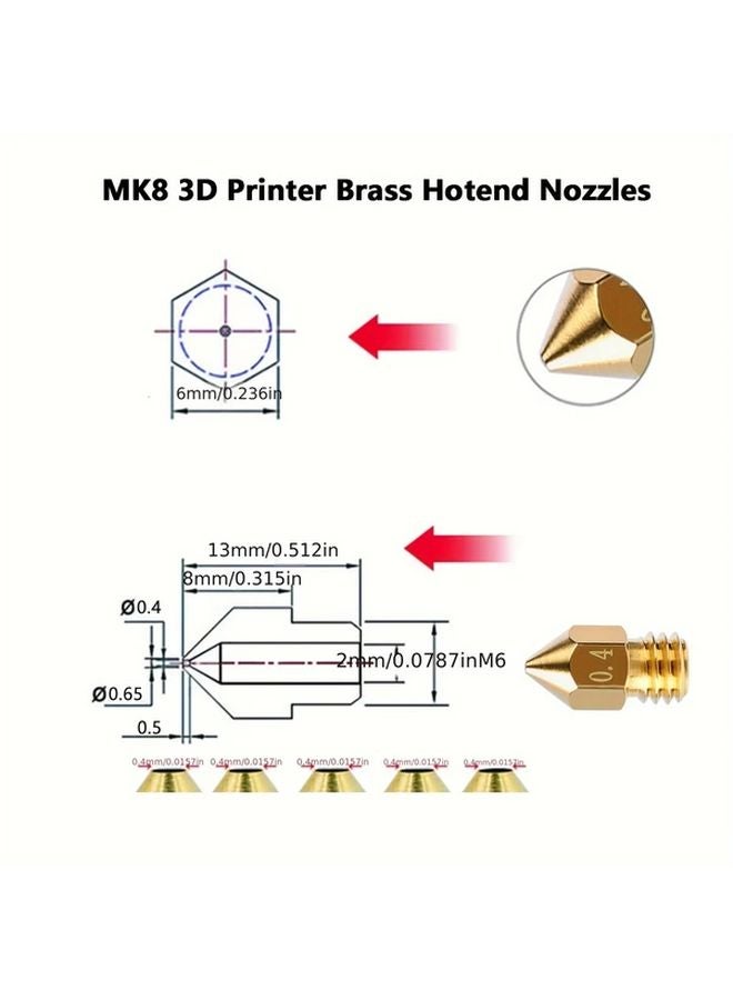 25 قطعة فوهة نحاسية 0.4 مم لطابعة Creality Ender 3 CR 10 ثلاثية الأبعاد مع صندوق تخزين - Image 2